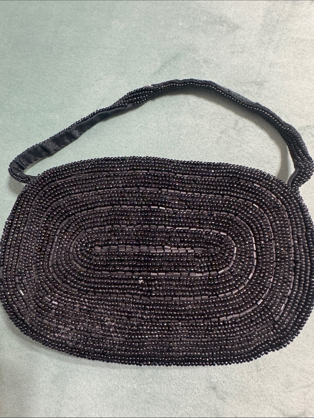 Small Black Beaded Oval Shoulder Bag - Elegant Evening Accessory